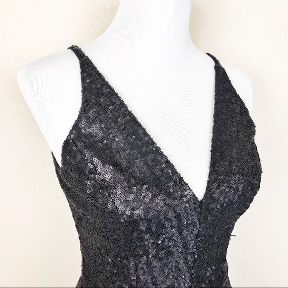 •DRESS the POPULATION• Black Joey Sequin Jumpsuit 70’s inspired - Picture 3 of 8